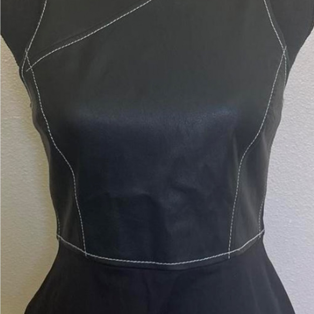 NWOT BCBG faux leather partial peplum top - Picture 7 of 8